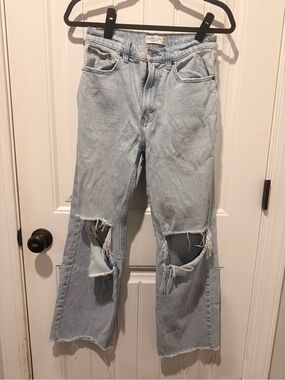 Abercrombie & Fitch Light Blue Ripped Wide-Leg Jeans